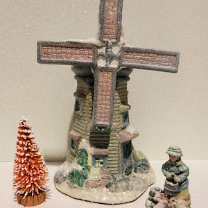 Cobblestone Corners Ceramic Christmas Village Windmill Set