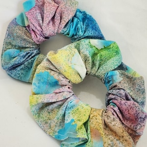 Pastel Rainbow watercolor Batik Scrunchie, cotton fabric hair tie, fits all ages, Birthday gift,