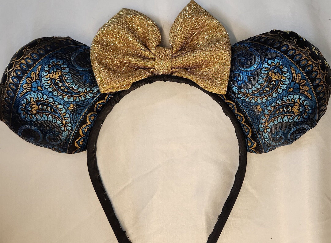 Blue, Black, and Gold Brocade Mouse Ears, Blue Mouse Ears, Princess ...