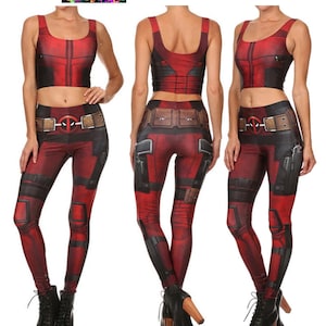 Leggings and Crop top set, DeadPool, costume legging, yoga legging, Deadpool costume, Halloween costume legging