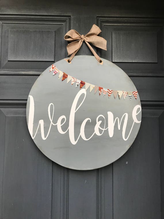 Front Door Welcome Sign Front Door Decor Round Hanging Sign Etsy