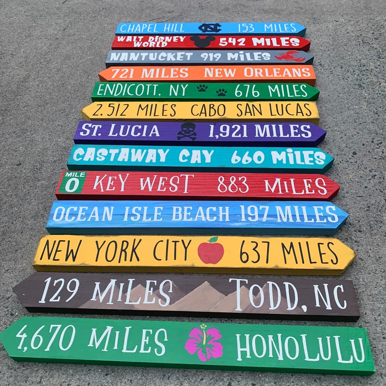 SET OF 10 directional wood arrow signs custom mile marker Etsy