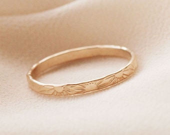 Sun Sunrise Sunshine Flat Ring Band Hand Stamped 12K Gold Filled R1275