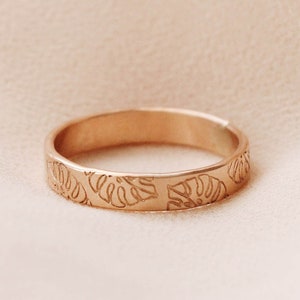 Large Monstera Pattern Hand Stamp Ring, Plant Ring, 14K Gold Filled, R1330