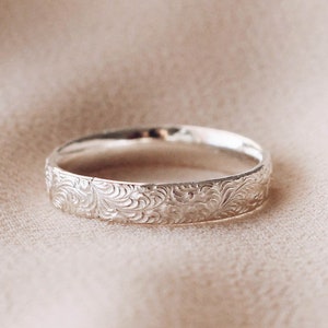 R1338 - Sterling Silver Motif Swirl Pattern Ring Band, Patter Silver Ring