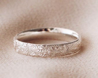 R1338 - Sterling Silver Motif Swirl Pattern Ring Band, Patter Silver Ring