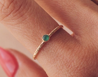 Emerald Round Bezel Cabochon Ring 3mm 14K Gold Filled R1360
