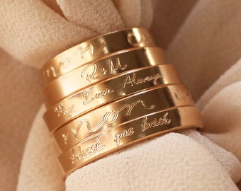 Engraved Handwriting Ring Personalize Thick Band R1319