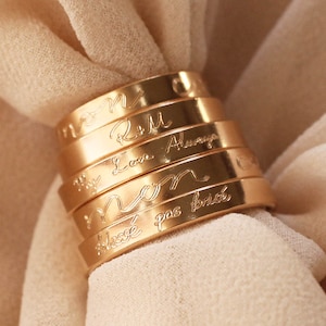 Engraved Handwriting Ring Personalize Memorial Band 14K Gold Filled