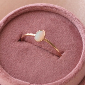 Opal Dainty Ring, Natural Opal Oval Cabochon Ring, 14K Gold Filled Band, 6x4mm R1359