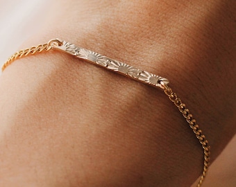 Sun Sunrise Bar Chain Curb Hand Stamped Bracelet Gold Filled B1029