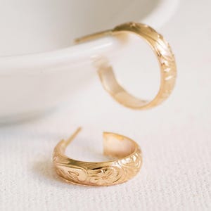 Floral Thick Hoops Flower Earrings 14K Gold Filled E1232