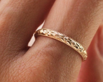 Motif Pattern Ring Half Round Band 14K Gold Filled R1388