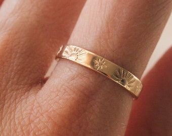 Sun Star Ring, Starr Ring, Sunshine Band, 14K Gold Filled, Sterling Silver - R1282