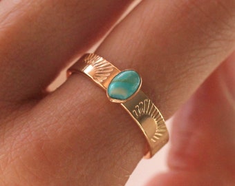 Sun Band Oval Turquoise Stone Gold Filled Sterling Silver Ring R1376
