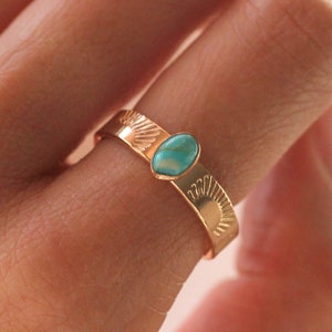 Sun Band Oval Turquoise Stone Gold Filled Sterling Silver Ring R1376 14K Gold Filled