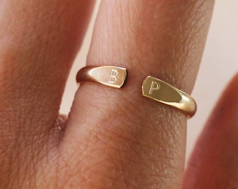 Initials Couple Cuff Adjustable Ring 12K Gold Filled R1394