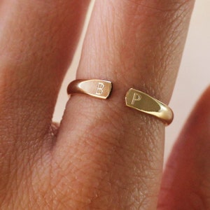 Initials Couple Cuff Adjustable Ring 12K Gold Filled R1394 image 1