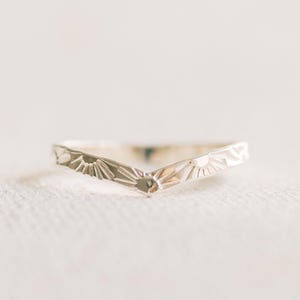 Sun Chevron Wedding Band Gold Filled or Silver Ring R1364