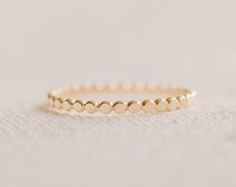 Tiny Flat Bead Stacking Ring Smashed Bead Ring 14K Gold Filled R1259