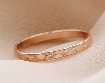 Sun Ring, Sunshine Ring, 14K Rose Gold Filled Sun Hand Stamped Ring Band - R1275