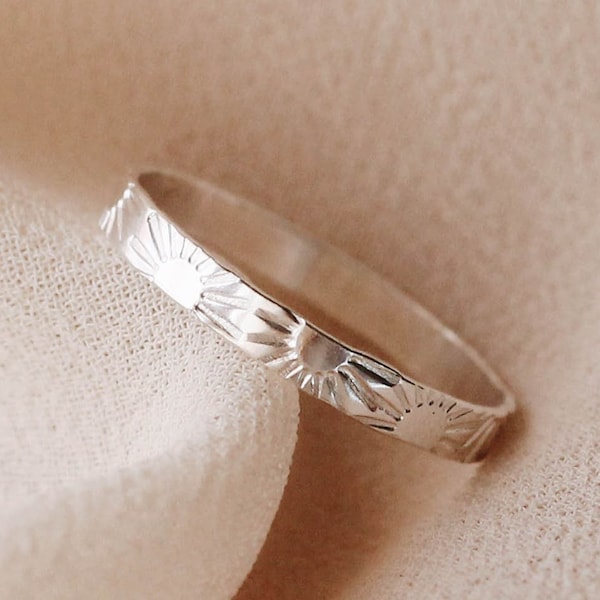 Sterling Silver Sun Stamped Ring Flat Band R1251