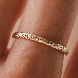 Motif Floral Pattern Band Ring Stacking Band 14K Gold Filled R1129