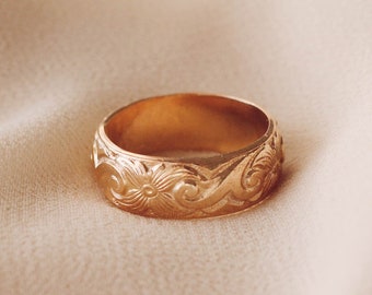 Swirl Motif Pattern Chunky Ring, Thick Pattern Ring, Bold Ring, 14K Gold Filled R1336