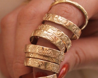 Birth FlowerGold Ring Thick Band 14K Gold Filled R1323