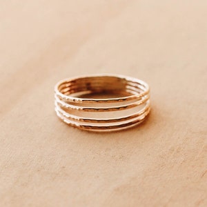 Hammered Ring, Gold Filled Multi Hammered Line Band Ring - R1199