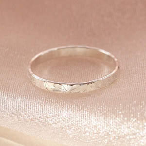 Flower Floral Stamped 2mm Flat Ring Band 12K Gold Filled Sterling Silver R1378