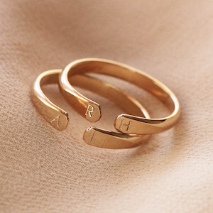 Initials Couple Cuff Adjustable Ring 12K Gold Filled R1394 image 2