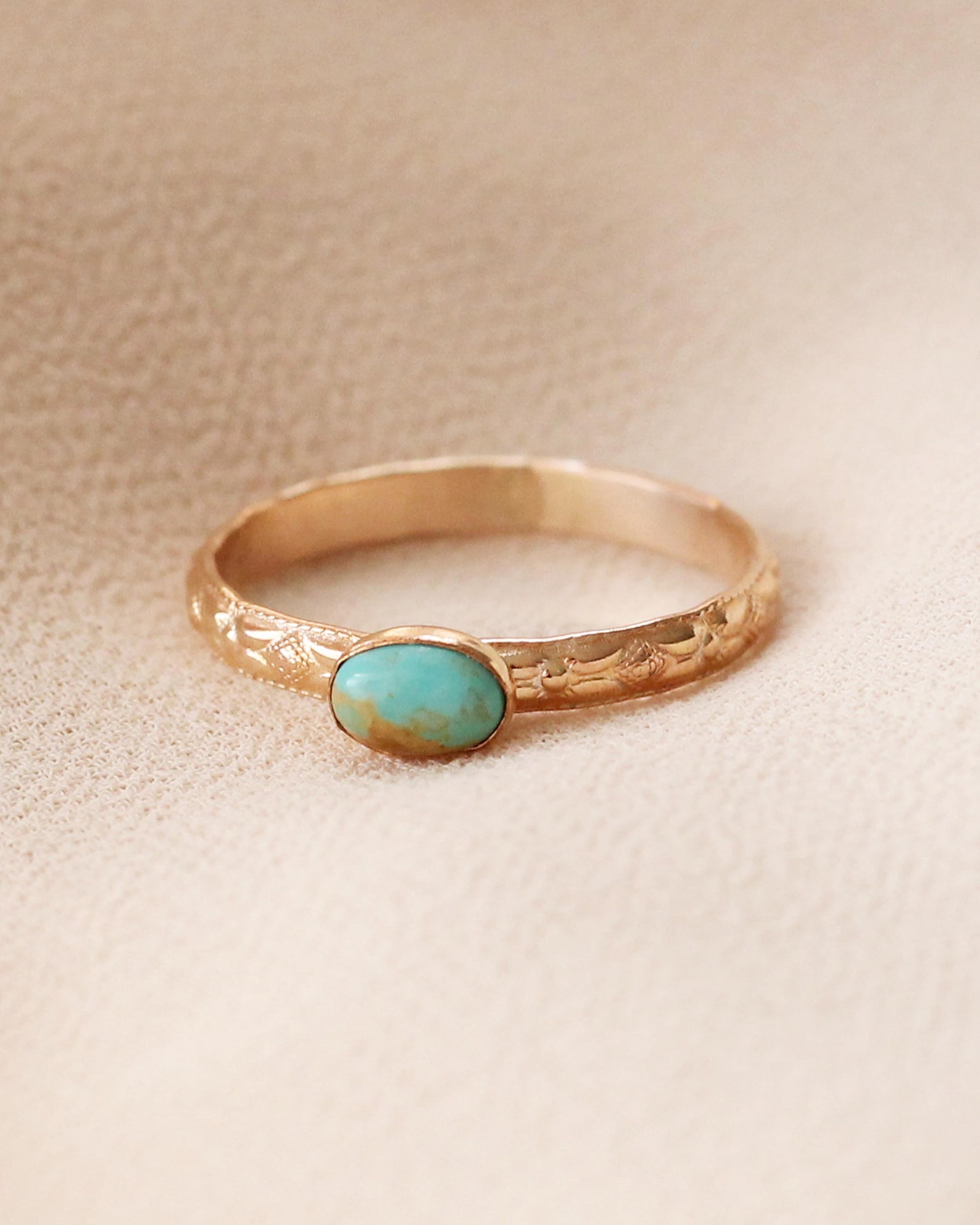 Turquoise Oval Stone With Patten Ring 14K Gold Filled R1410 - Etsy