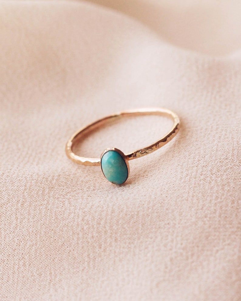 Natural Turquoise Oval Cabochon Ring, Turquoise Ring, 14K Gold Filled Ring R1357 image 1