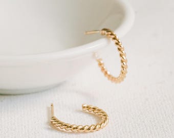 Gold Twist Rope Hoop Earrings 14K Gold Filled E1290