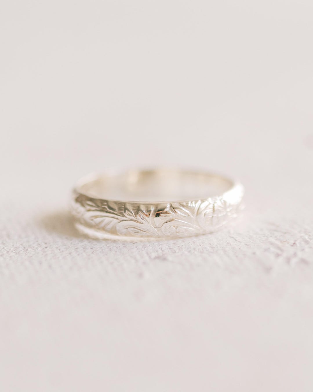 Ring Flower Pattern Floral Pattern Ring 14K Gold Filled, Wide 4mm Botanical Band, Flower ...