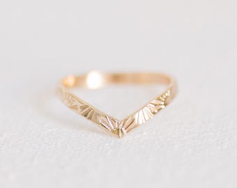 Sun Chevron Ring 14K Gold Filled, V Shape Sun Band, You Are My Sunshine, Gift for Her