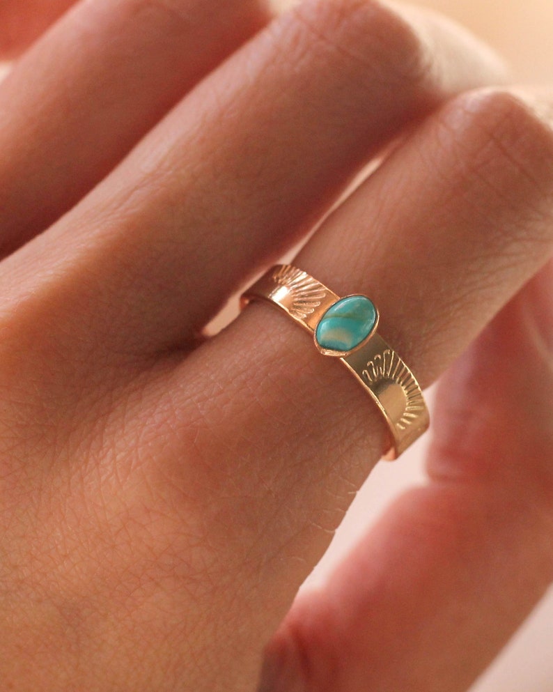 Sun Band Oval Turquoise Stone Gold Filled Sterling Silver Ring R1376 14K Gold Filled