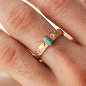 Sun Band Oval Turquoise Stone Gold Filled Sterling Silver Ring R1376 image 5