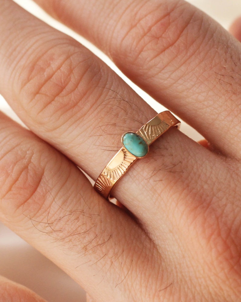 Sun Band Oval Turquoise Stone Gold Filled Ring R1376 image 4