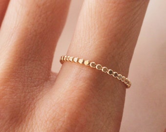 Tiny Flat Bead Stacking Ring Smashed Bead Ring 14K Gold Filled R1259