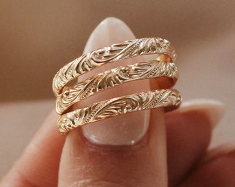 Motif Swirl Pattern Half Round Gold Filled Ring R1363