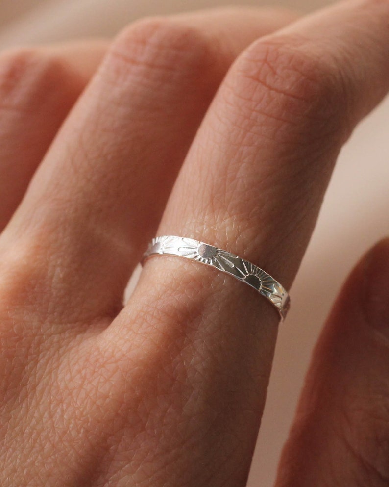 Sterling Silver Sun Stamped Ring Flat Band R1251 image 4