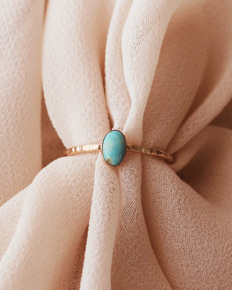 Natural Turquoise Oval Cabochon Ring, Turquoise Ring, 14K Gold Filled Ring R1357 image 2