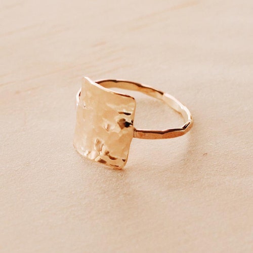 R1011 Gold Filled Hammered Rectangle Statement Ring Etsy