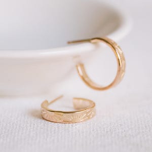Sun Stamped Hoops Earrings 14K Gold Filled Sterling Silver E1286