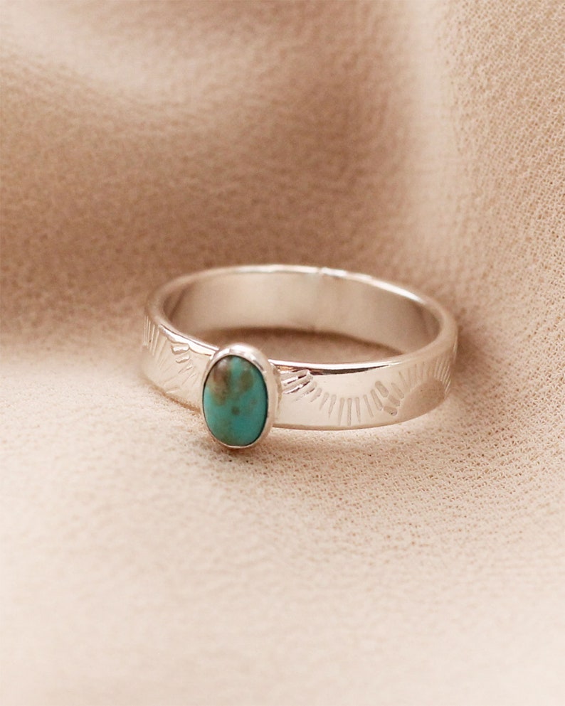 Sun Band Oval Turquoise Stone Gold Filled Sterling Silver Ring R1376 image 6