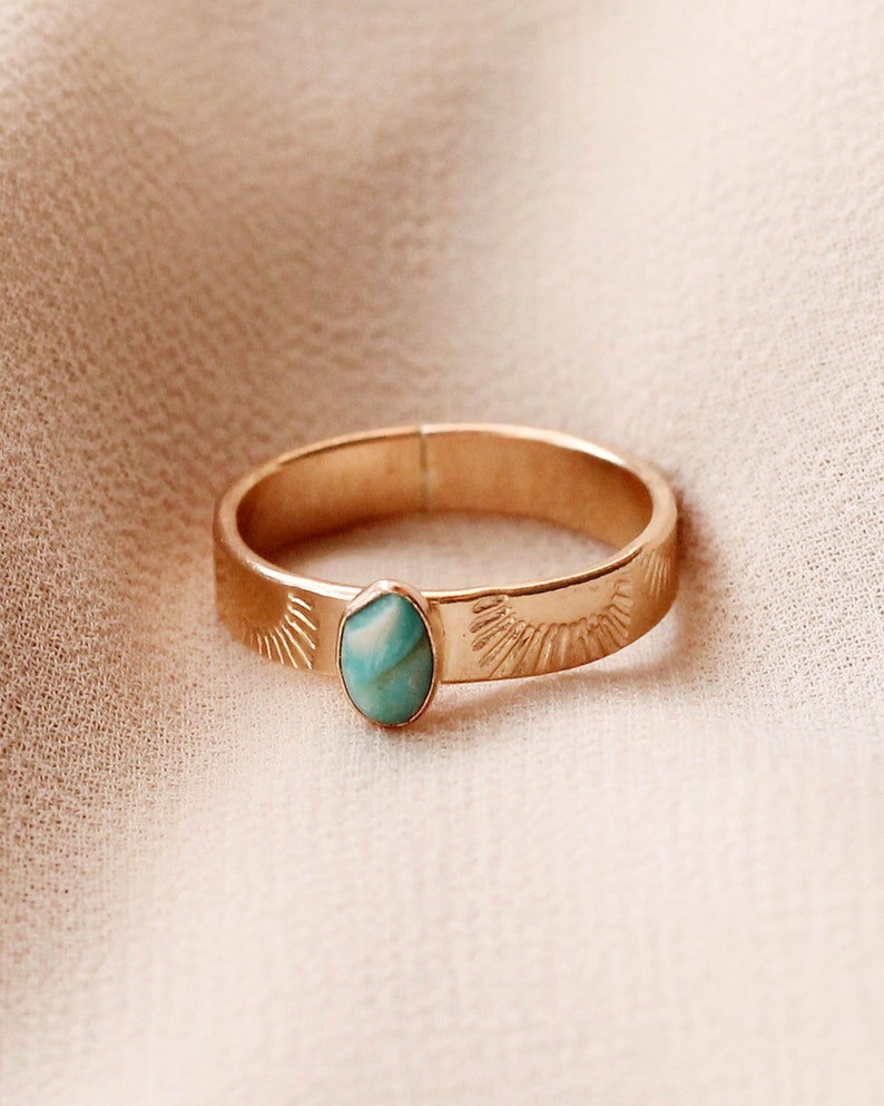 Sun Band Oval Turquoise Stone Gold Filled Sterling Silver Ring R1376 image 4