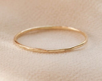 Thin 1mm Hammered Stacking Ring, Dainty Stacking Band, 12K Gold Filled - R1266