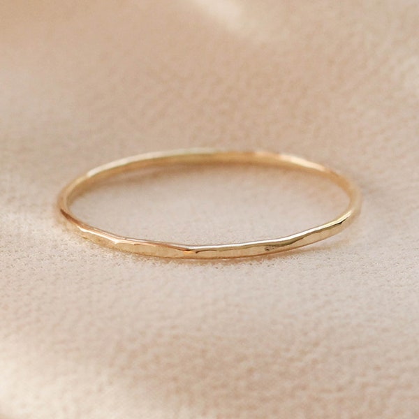 Thin 1mm Hammered Stacking Ring, Dainty Stacking Band, 12K Gold Filled - R1266